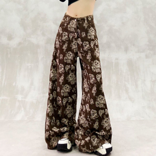 复古玫瑰透气百搭休闲长裤 女美式 设计感咖色休闲裤 2026年春款