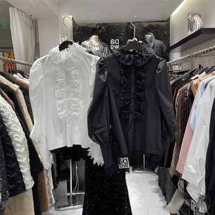 2026春季新款修身白色蕾丝边英伦风百搭衬衫衬衣上衣女