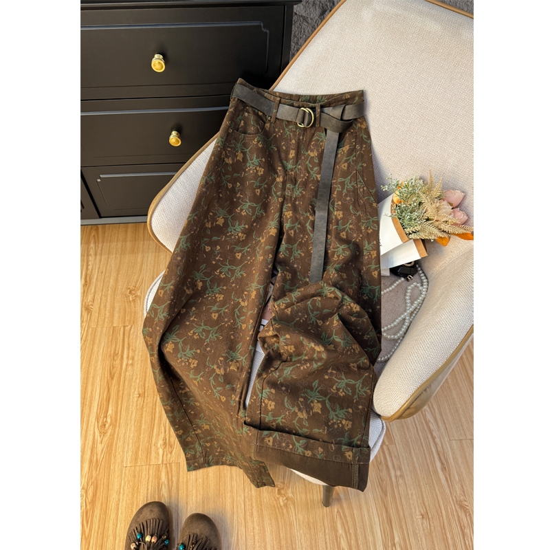 秋季流行风格阔腿复古碎花休闲裤