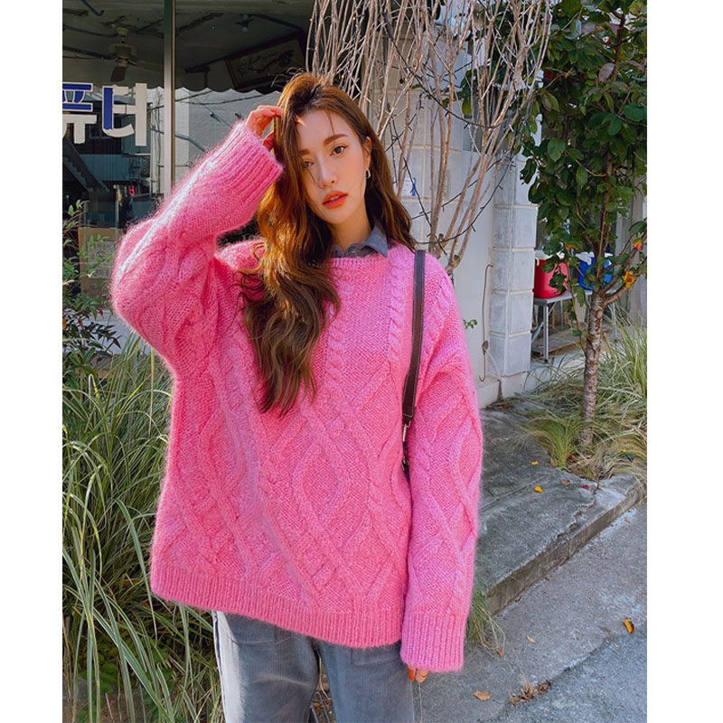 麻花毛衣女款2026新款春春宽松慵懒风兔毛奶呼呼软糯针织衫