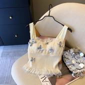 超仙重工亮片蝴蝶吊带背心女别致漂亮小衫 法式 裙摆小上衣