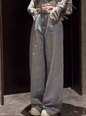 美式复古设计感烫钻石牛仔裤女