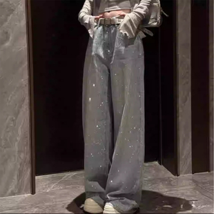 满天星重工爆闪长裤 美式 新款 女2026春季 子 复古设计感烫钻石牛仔裤