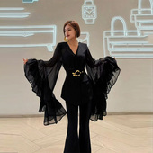 v领收腰显瘦雪纺衫 2026季 气质设计感大喇叭袖 百搭时尚 上衣 新款