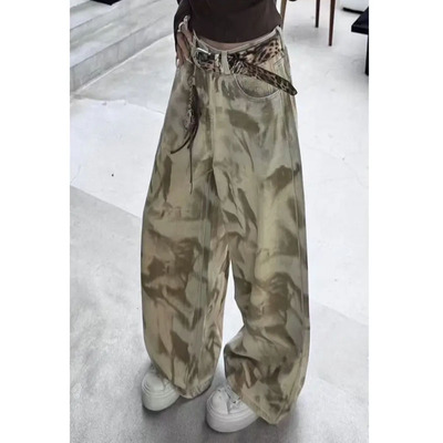 设计泥染做旧牛仔裤男女宽松直筒