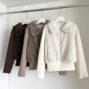2026新款环保皮草马甲国王托卡毛毛马甲拼接针织袖外套背心