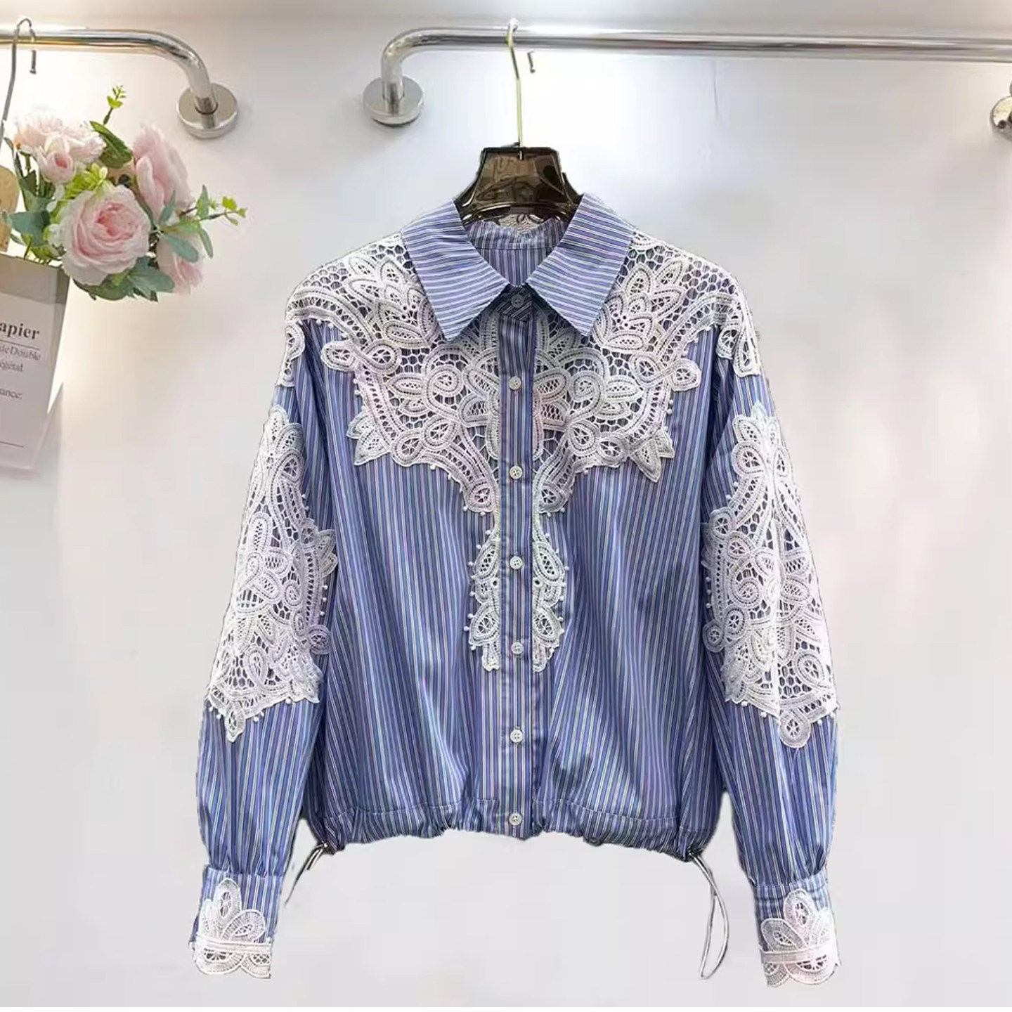 欧洲站polo领短款衬衫女2025蕾丝