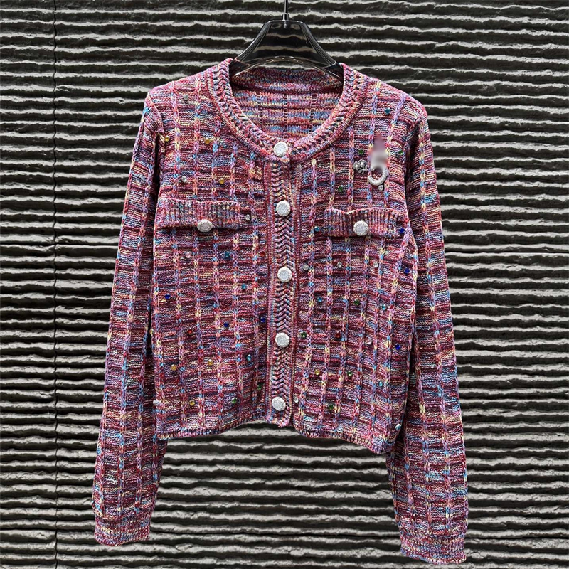 开衫女圆领毛衣外套单排扣上衣