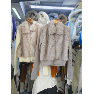 小个子毛绒绒马甲 针织袖 2026春新款 环保皮草毛毛外套女短款