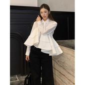 白色荷叶边设计感衬衫 早春流行穿搭盐系清冷感法式 独特精致小上衣