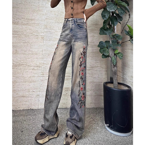 阔脚裤长裤常规牛仔布2024年冬季