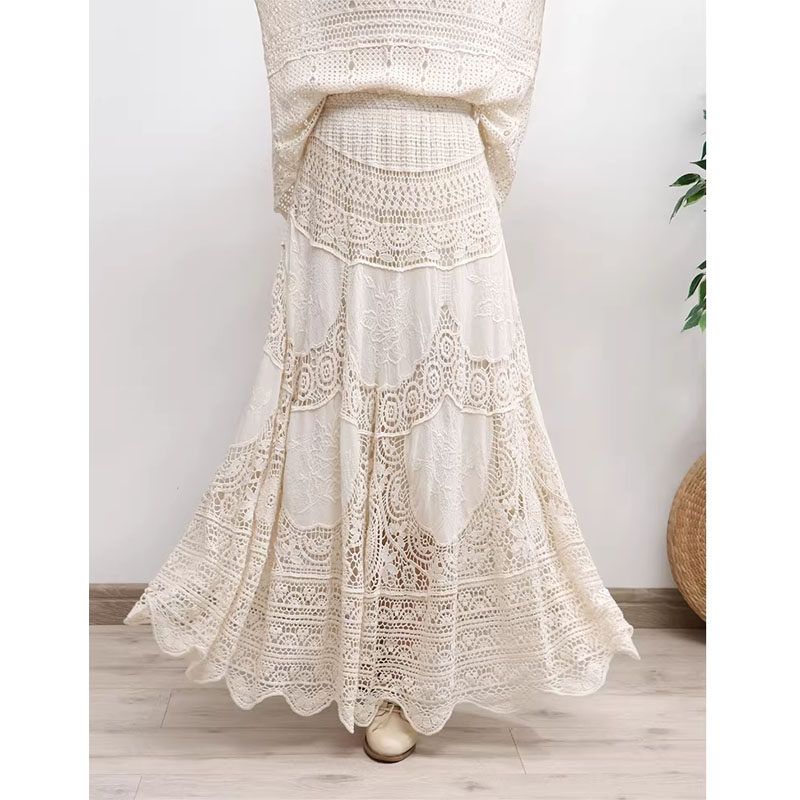 波西米亚钩花镂空针织花朵杏色蕾丝半身裙女A字裙度假风半身长裙,女装/女士精品,半身裙,淘宝优惠券,粉丝福利购,淘宝优惠卷