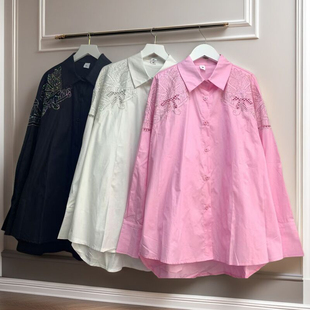 篙级设计感镂空长袖 女休闲宽松显瘦蕾丝拼接重工刺绣衬衣女新 衬衫