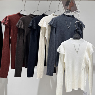 欧货半高领亮丝羊毛针织衫女春春修身内搭打底衫别致洋气上衣