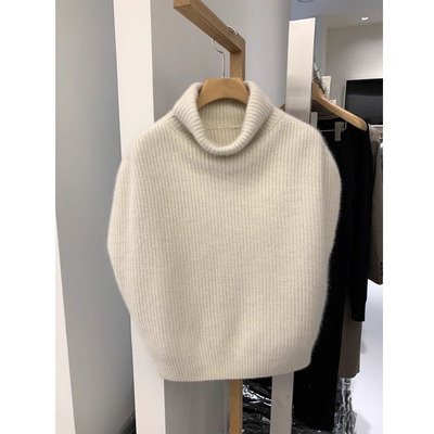 套头时尚常规高领马甲女毛衣背心