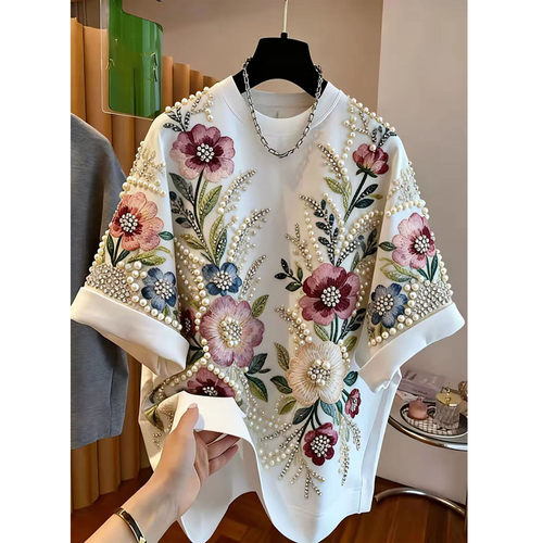 百搭重工钉珠烫钻印花上衣女装