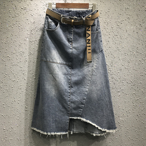 新款A字不规则大码牛仔长裙休闲高腰ins超火的半身裙女显瘦遮胯裙