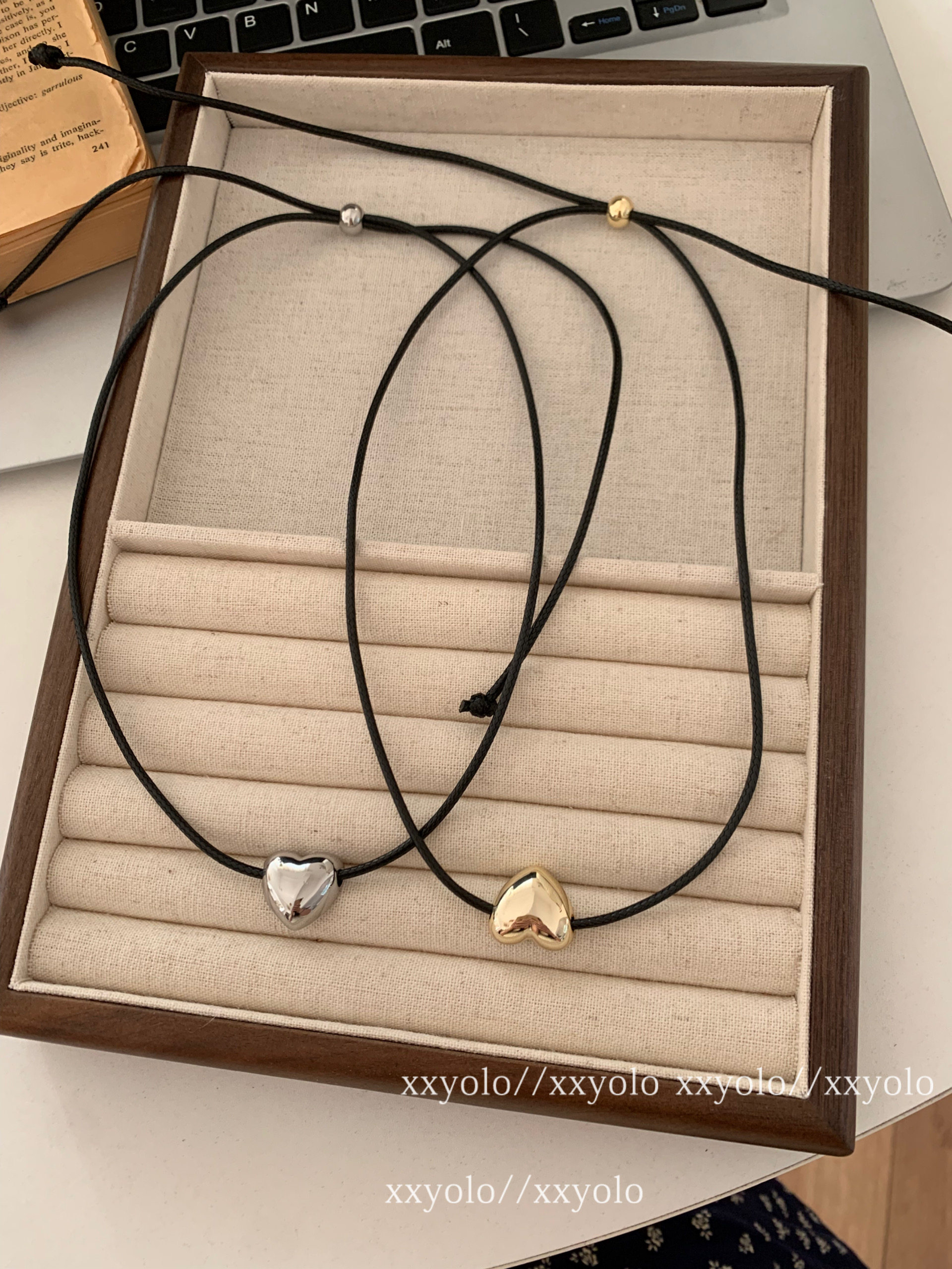 xxyolo金属爱心女皮绳项链