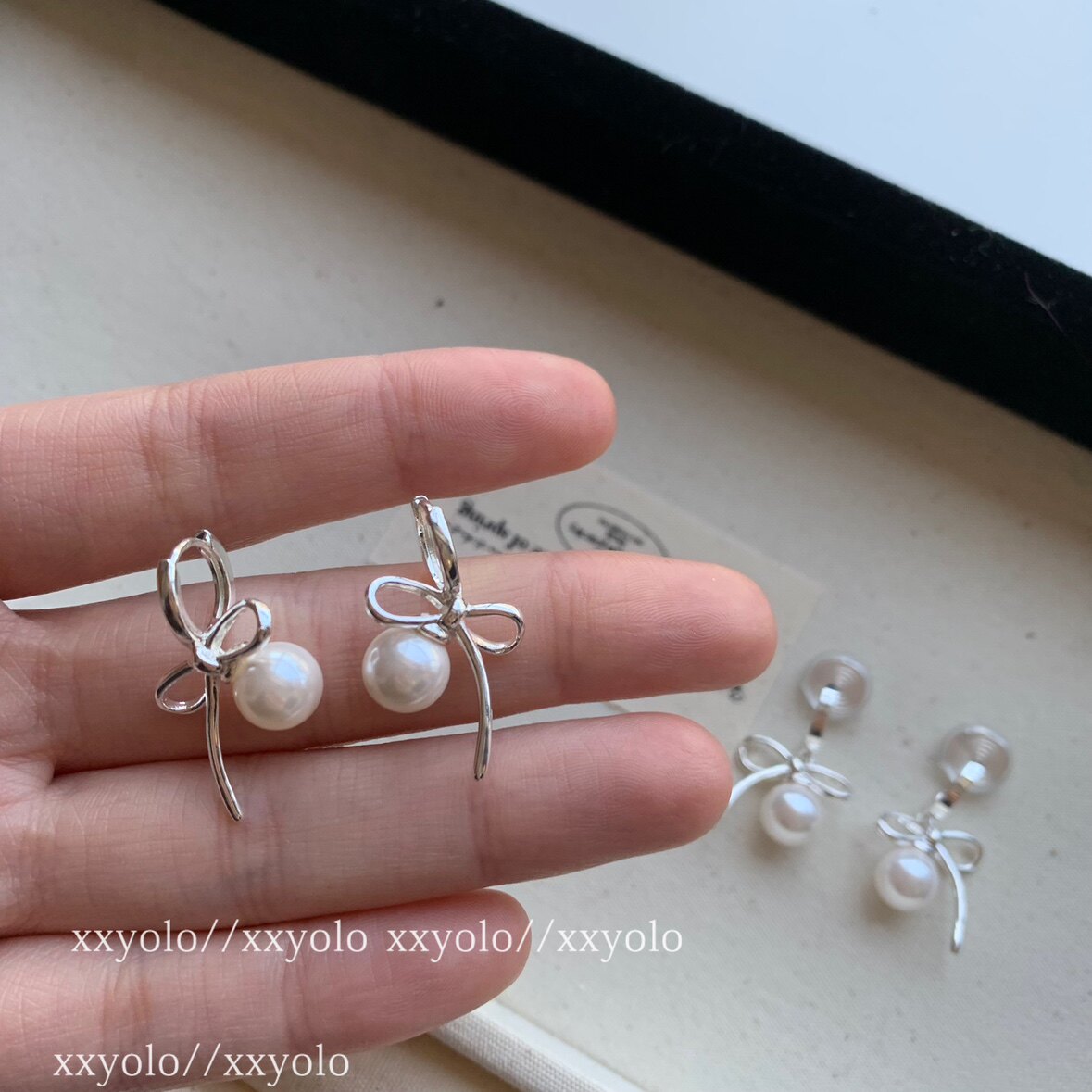 xxyolo韩风女气质蝴蝶结珍珠耳环