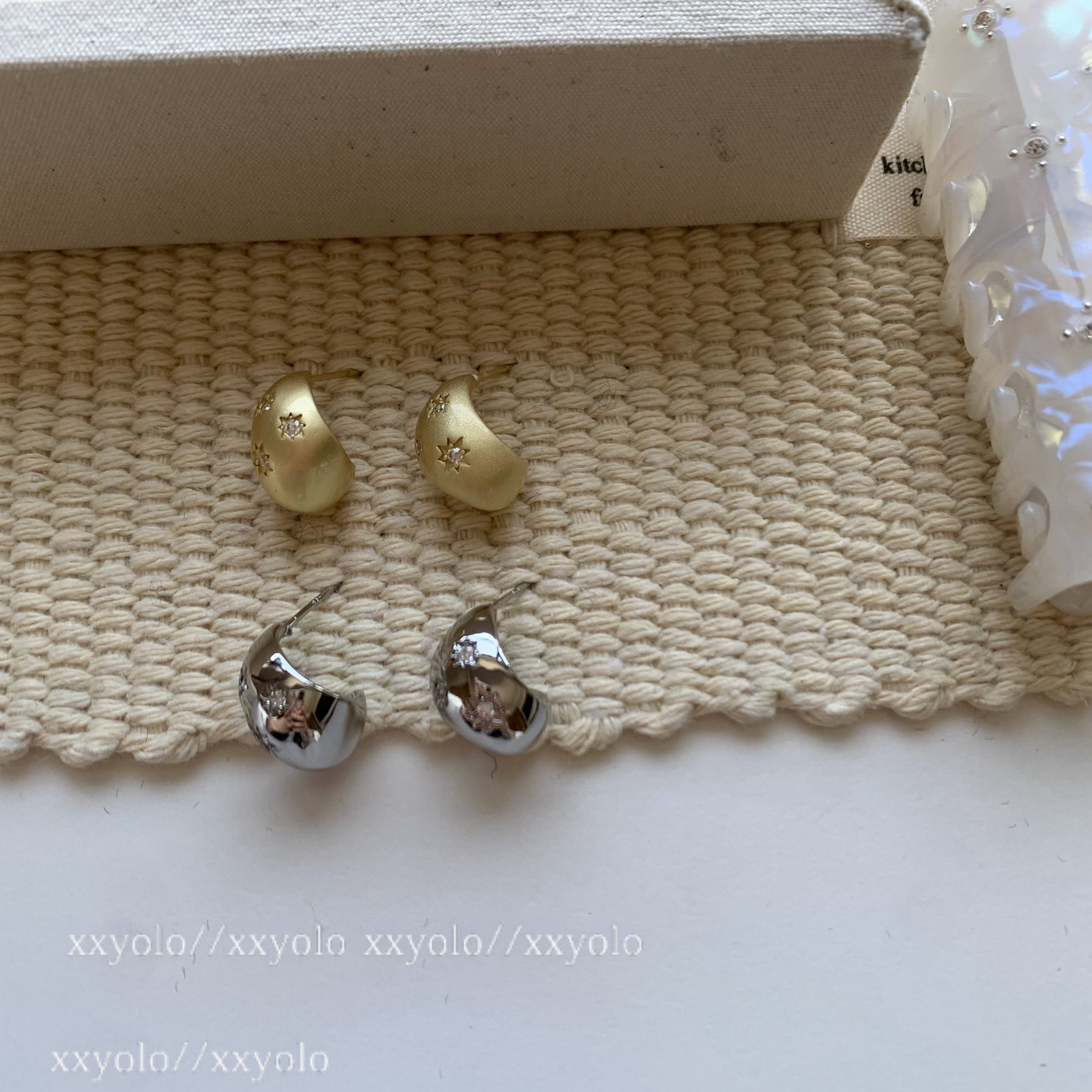 xxyolo/法式高级 拉丝金属耳钉网红ins冷淡风哑光磨砂耳环耳夹