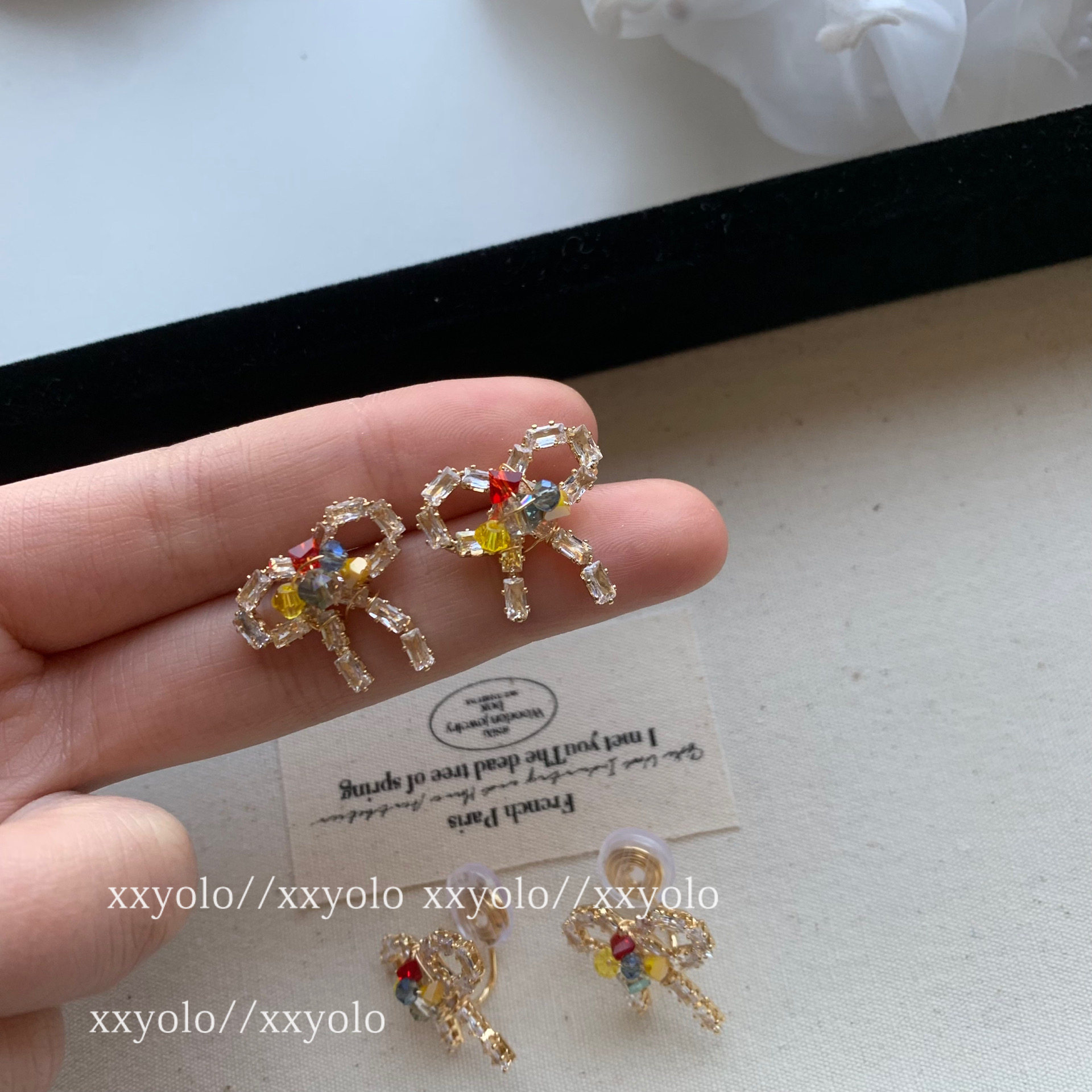 xxyolo韩风女五彩蝴蝶结耳环