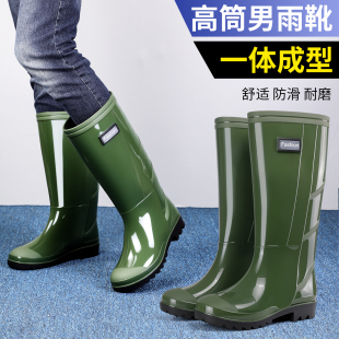 绿色雨靴灰色劳保男靴高筒防滑男水鞋工地户外迷彩胶鞋长筒黑水靴