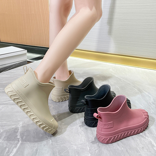 韩版时尚经典平底胶鞋黑色雨靴雨季通勤水鞋厨房女工鞋套靴女短靴