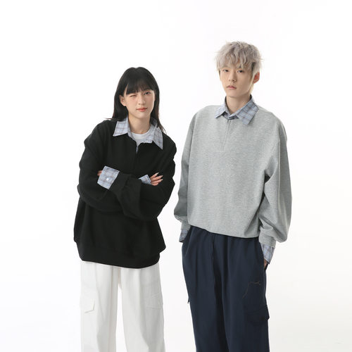 MTLCLOTHES韩系拼接格子卫衣百搭