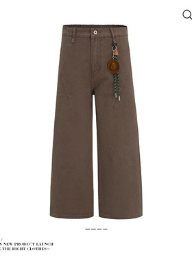 美拉德复古解构设计直筒裤带挂饰男女情侣宽松慵懒穿搭休闲长裤冬