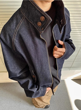 美式简约百搭牛仔外套男cleanfit短款立领无帽夹克秋季休闲上衣高