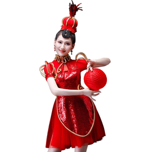 灯笼舞蹈打鼓演出服装女中国风民族水鼓舞大气开场舞舞蹈演出服男