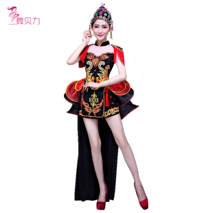 打鼓演出服装女水鼓舞民族舞扇子舞伞舞古筝古典舞演出服女旗袍