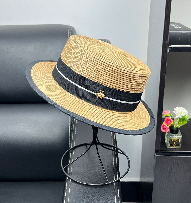 韩国夏季出游防晒草帽女小蜜蜂平顶小沿女士遮阳帽逛街百搭小礼帽