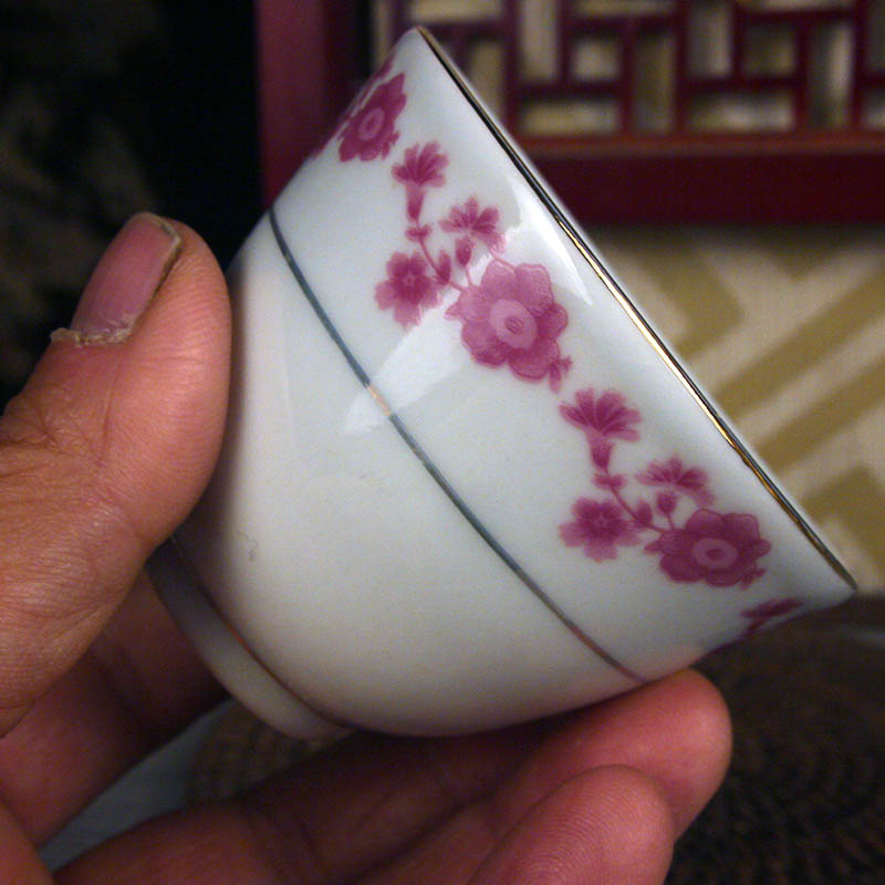 景德镇瓷器老库存收藏粉彩小红花陶瓷茶碗单杯水杯主人杯古玩收藏
