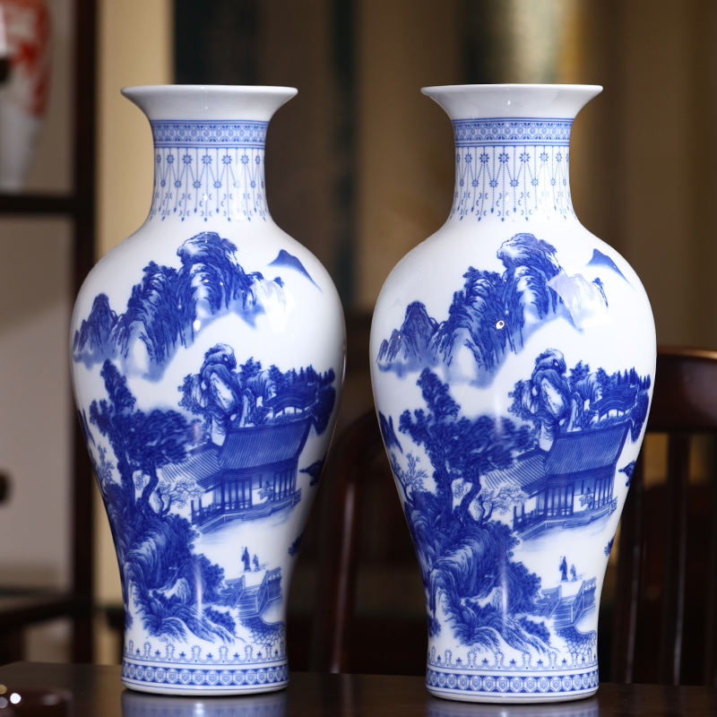 景德镇陶瓷器仿古青花瓷花瓶中式家居客厅插花装饰电视柜玄关摆件