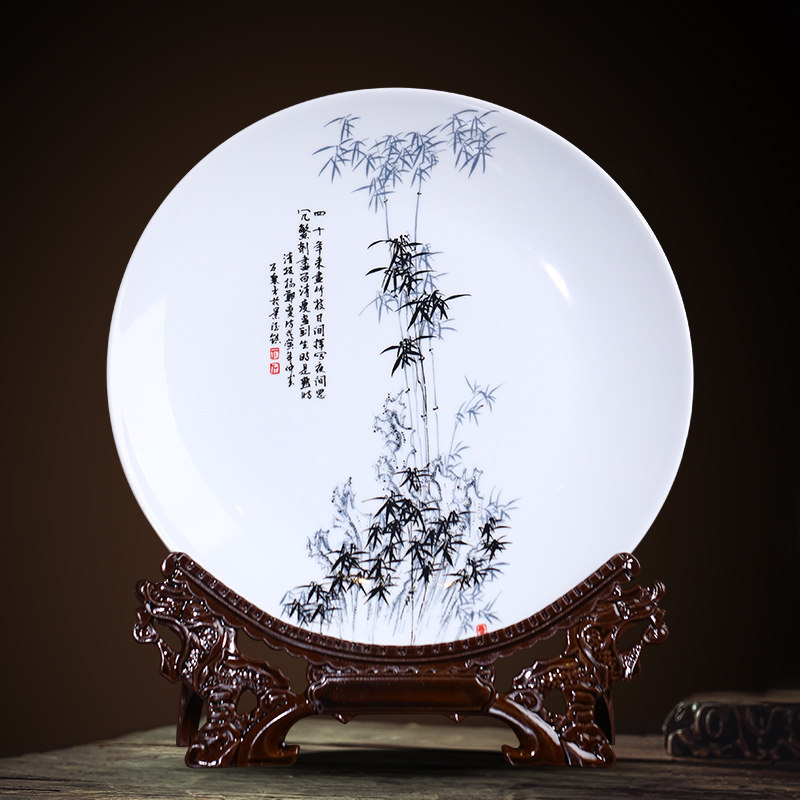 景德镇陶瓷器挂盘装饰办公室摆件新中式家居客厅玄关博古架工艺品