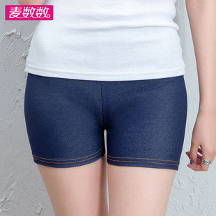 防走光三分加肥加大修身 夏仿牛仔安全裤 弹力短裤 大码 3分打底裤