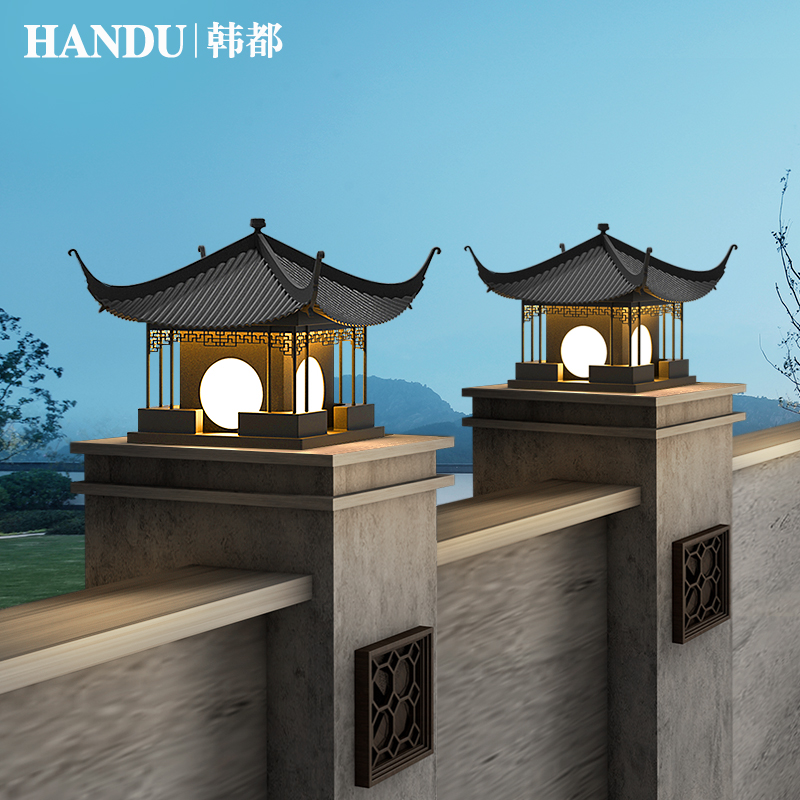 不锈钢柱头灯新中式庭院灯别墅大门墩灯柱子灯户外仿古景观门头灯