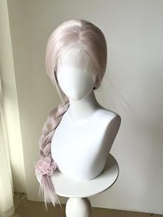 雾粉手钩蕾丝假发整顶前额蕾丝粉色金粉色假发长直发灰粉色殷紫萍