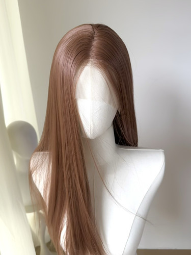 焦糖橘棕暖棕色手钩假发全头套女仿真发大额蕾丝cosplay孙尚香
