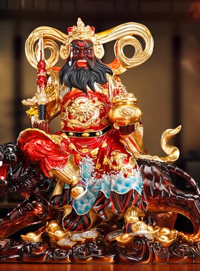 纯铜彩绘赵公明神像店铺招财摆件