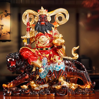 纯铜彩绘赵公明神像店铺招财摆件