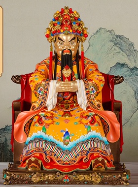 纯铜彩绘龙五爷佛像财神爷摆件