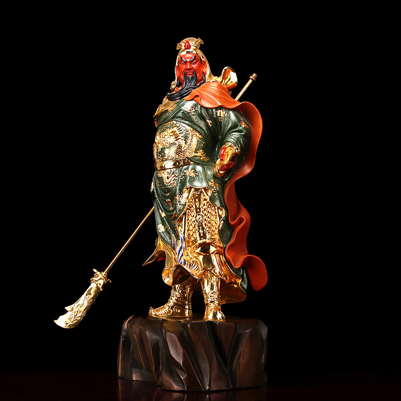 纯铜关公摆件客厅供奉武财神爷招财战袍横刀关公像彩绘关二爷佛像