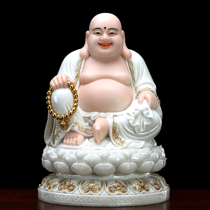 汉白玉弥勒佛摆件大肚弥勒佛佛像居家供奉店铺招财装饰笑佛未来佛
