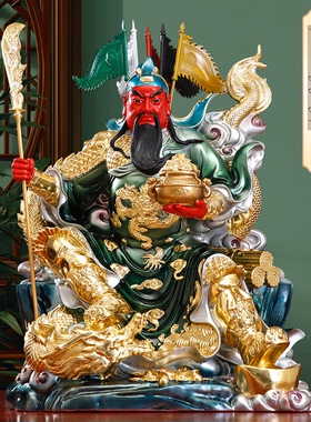 纯铜彩绘关公神像武财神招财摆件