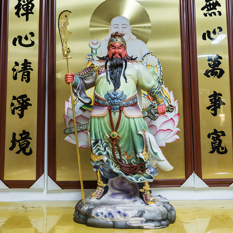 汉白玉关公摆件客厅供奉武财神佛像关二爷神像石雕彩绘大号关羽像