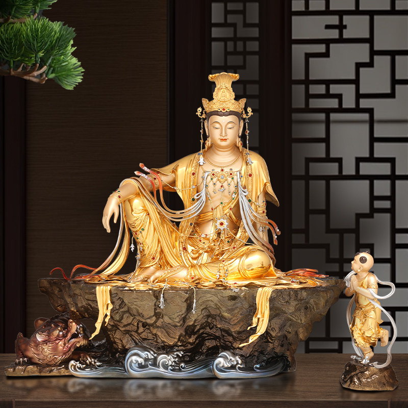 纯铜贴金镶宝水月观音观自在佛像