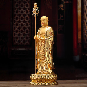 纯铜贴金地藏王菩萨佛像铜像摆件