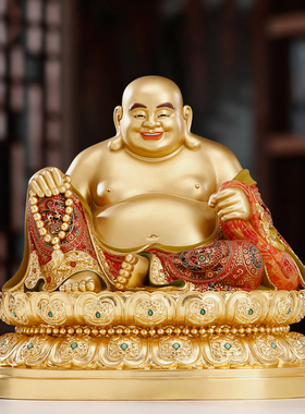 纯铜贴金彩绘弥勒佛菩萨佛像摆件